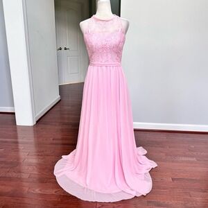 Kennedy Blue Blossom Pink Lace Dainty High Neck Top Simple Elegant Gown Dress